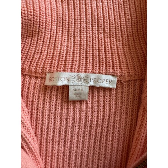 Boston Proper Rib Peplum Full Zip Cardigan Mock Neck in CORAL Pink Sz Small Wome - Picture 7 of 7